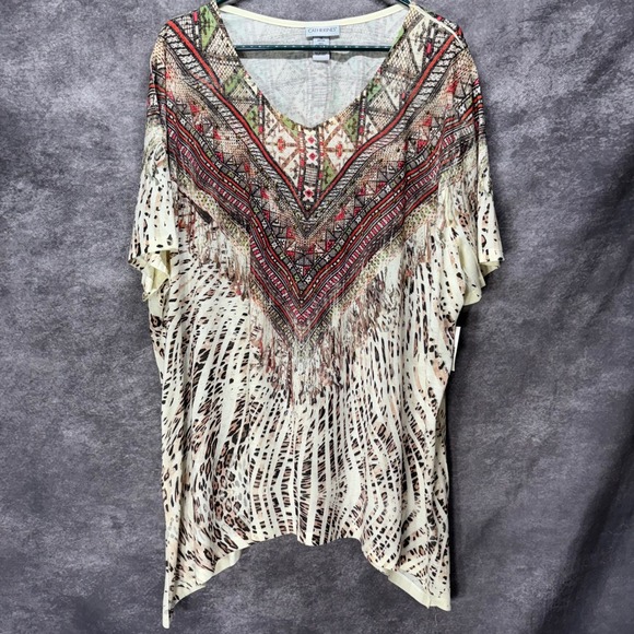 Catherines T-Shirt Tunic Top Womens Plus 3X V Neck Animal Print Geometric Brown - Picture 1 of 12